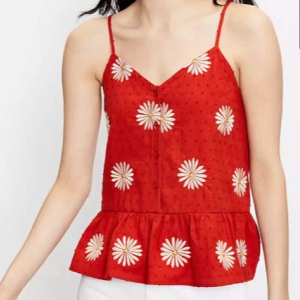 NWT Loft‎ Daisy Embroidered Rust Sleeveless Peplum Cami Top